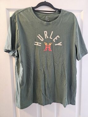 Hurley Men's Short Sleeve Tee in Sage Green with Multicolor Logo